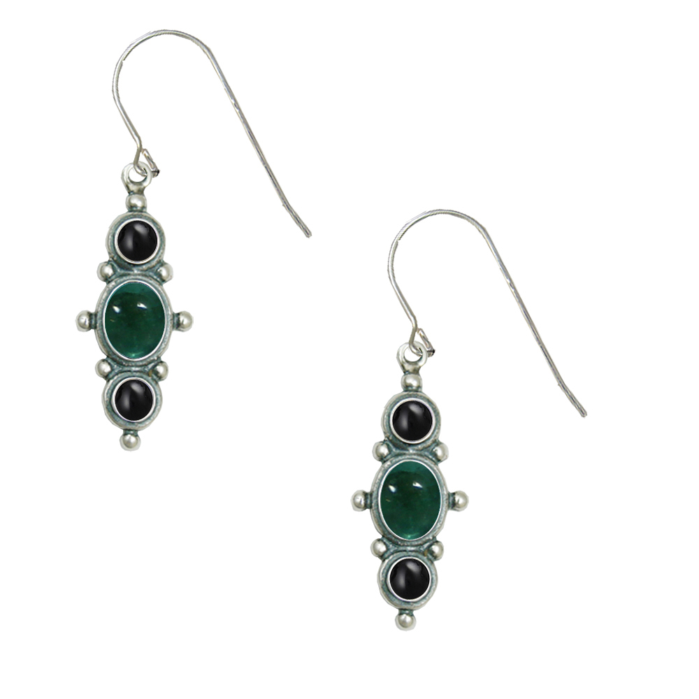 Sterling Silver Drop Dangle Earrings With Fluorite And Black Onyx